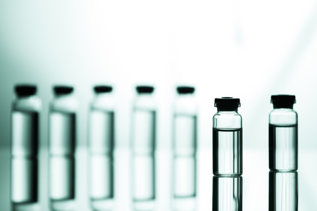Group object of liquid medicinal agent in limpid glassware in medical laboratoryの写真素材