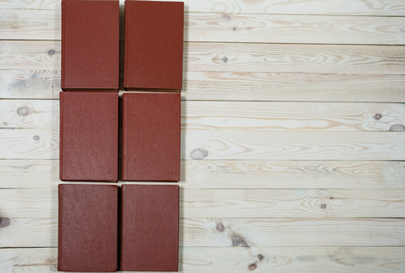 Pile of old books stacked. Selective focus with copy spaceの写真素材