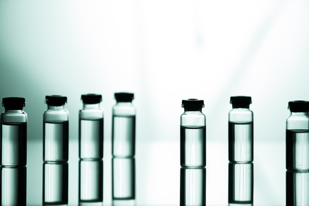 Group object of liquid medicinal agent in limpid glassware in medical laboratoryの写真素材