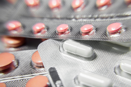 Medicine pills in packs pills in blister pack capsules and pill packed in blistersの写真素材