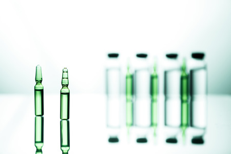 Group object of liquid medicinal agent in limpid glassware in medical laboratoryの写真素材