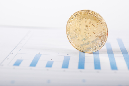 Gold bitcoin and quotes charts. A visual representation of digital cryptocurrencies.の写真素材