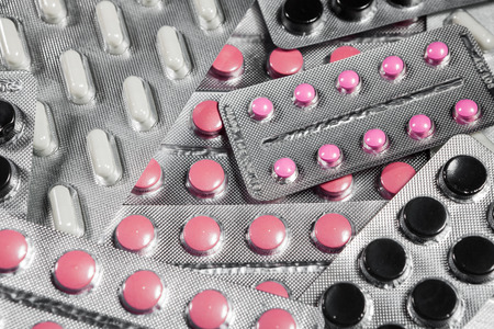 Medicine pills in packs pills in blister pack capsules and pill packed in blistersの写真素材