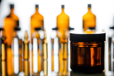 Group object of liquid medicinal agent in limpid glassware in medical laboratory.の写真素材