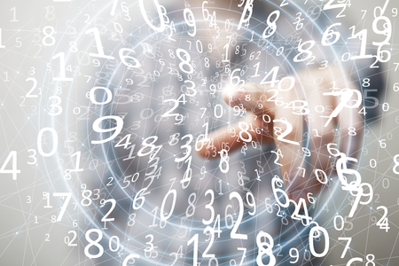 Businessman on blurred background using flying network connection interface 3D rendering. Technologies that impress. Presenting wireless technologies.の写真素材
