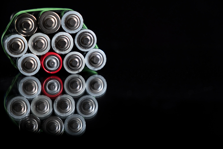 Batteries background energy supply and recycling concept with a copy of spaceの写真素材