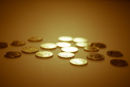 Stack of coins black and white macro. Ukrainian coins , Concept of saving money