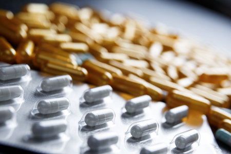 Many different colorful medication and pills from above