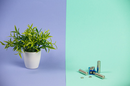 Recycling. Materials for recycle and reuse on pastel background. Ecology concept, With a tree on a separate backgroundの写真素材