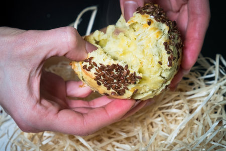 Homemade muffins with green olives red pepper and cheese