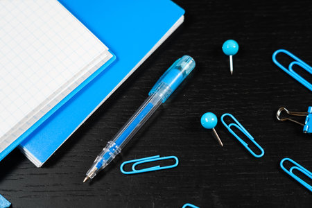 Back to school of education season background or business office desk concept. Flat lay essential...