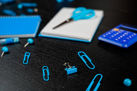 Back to school of education season background or business office desk concept. Flat lay essential...