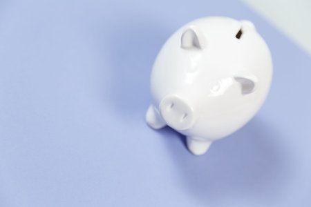 Piggy bank against blank in color backgroundの写真素材