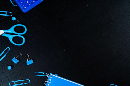Back to school of education season background or business office desk concept. Flat lay essential...