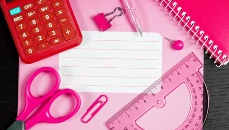 Back to school of education season background or business office desk concept. Flat lay essential...