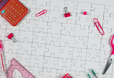 Back to school of education season background or business office desk concept. Flat lay essential...