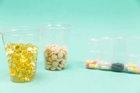 Cod liver oil omega 3 gel capsules with copy spaceの写真素材