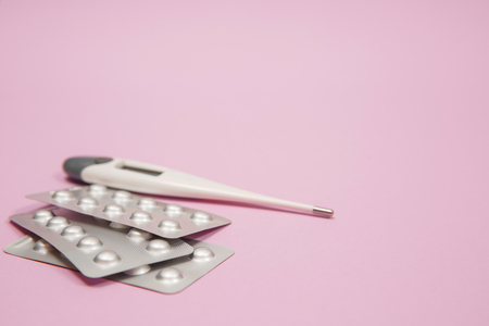 Background of blisters of pharmaceutical pills with copy spaseの写真素材