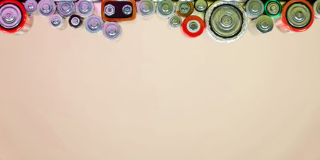 Ecology recycling concept. Many different types used or new battery, rechargeable accumulator,...