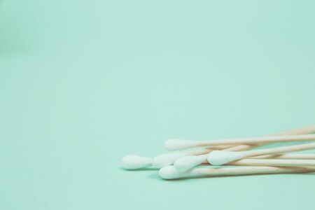 Cotton swab used for cleaning ear with a copy of spaceの写真素材
