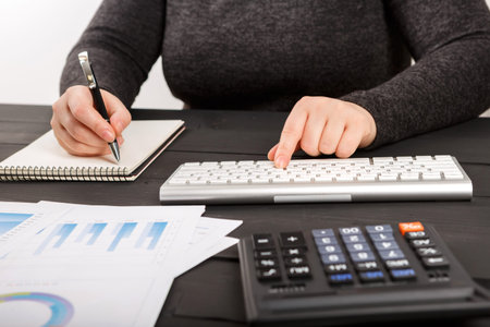 Close up of man accountant or banker making calculations. Close up of man accountant or banker...