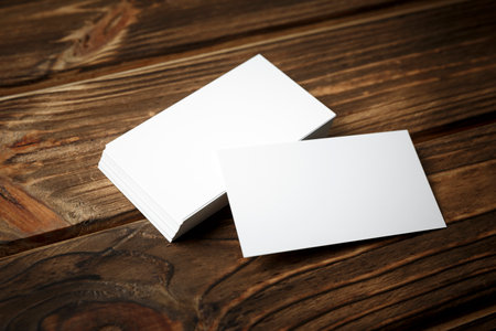 Business cards blank. Mockup on color background. Flat Lay. copy space for textの写真素材