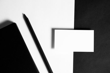 Business cards blank. Mockup on color background. Flat Lay. copy space for textの写真素材