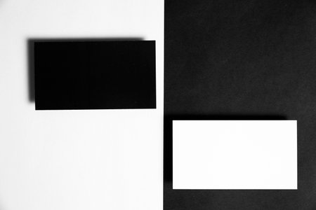 Business cards blank. Mockup on color background. Flat Lay. copy space for textの写真素材