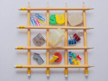 Back to School Concept. Tic-tac-toe Game by School Accessories.
