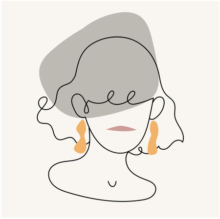 Modern abstract face.Silhouette of a girl in a linear style. Pastel colors. Fashion poster in the style of minimalism. Contour. Vector isolated trendy illustrations with abstract backgroundsのイラスト素材