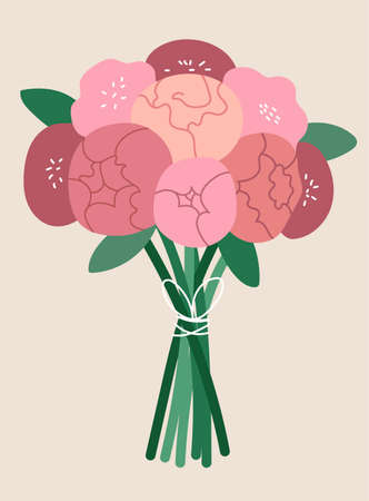 Bouquet of pink ranunculus. Illustration for children's book. Cute Poster. Scandinavian style .Minimalisn. Nature. Scandinavian print or poster designのイラスト素材
