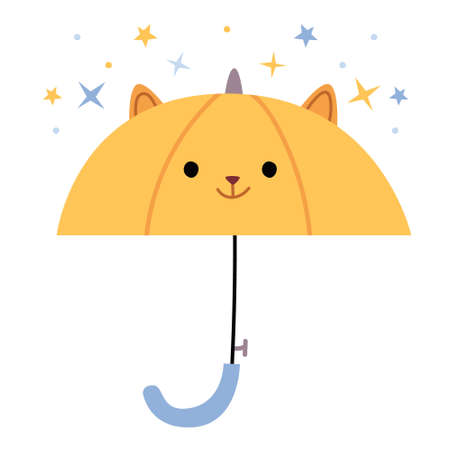 Cute childrens yellow umbrella with a painted face.Positive children's illustration.のイラスト素材