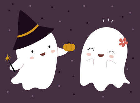 Two lovers ghosts. Cute card for Halloween.のイラスト素材