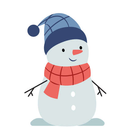 Cute snowman in warm clothes. Winter character. New Year's mood. Outdoor games.のイラスト素材