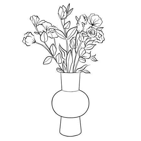 Bouquet in a linear style from Campanula in a glass vase. Sketch, modern art.のイラスト素材