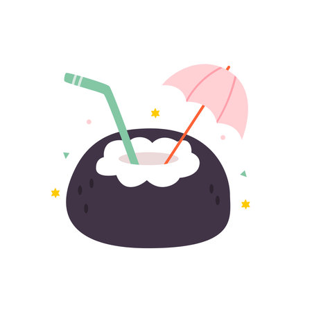Coconut cocktail with a pink umbrella. Summer vibe, flat style.のイラスト素材