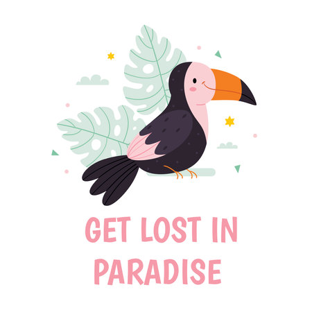 A toucan sits on a branch. Summer vibe, flat style. Get lost in Paradiseのイラスト素材