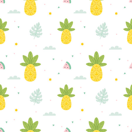 Summer pattern with pineapples and watermelons. Summer vibe, flat style.のイラスト素材