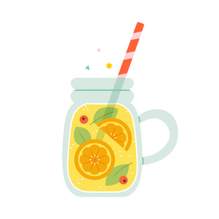 Summer lemonade in a stylish jar. Summer vibe, flat style.のイラスト素材