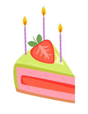 A piece of jelly cake with strawberries and candles.のイラスト素材