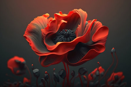 Beautiful red poppy isolated on dark background. Generative AIの素材