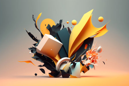 white, black and yellow abstract geometric forms. design elements as background. AI Generatedの素材