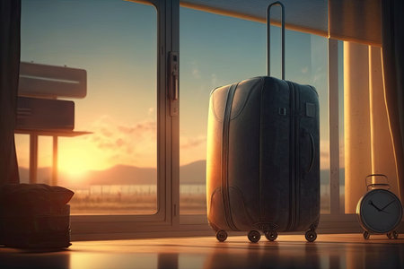 modern suitcase at the airport. travel and journey concept. AI Generatedの素材