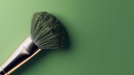 makeup brush and green eye shadow on green background. AI Generatedの素材