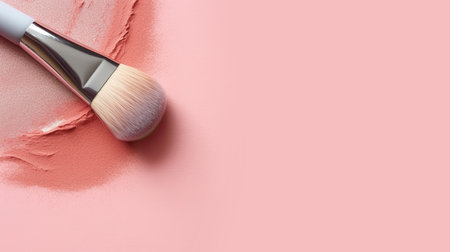 makeup brush and pink eye shadow on pink background. AI Generatedの素材