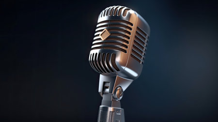 vintage microphone stand on black background, ai generated.の素材
