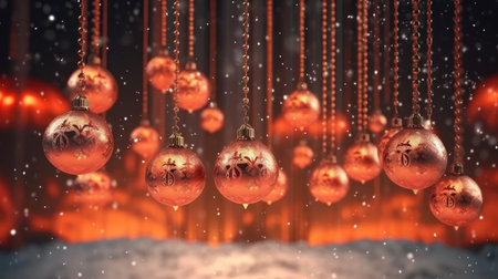 Christmas balls and snowflakes on banner with copy space. AI Generated.の素材