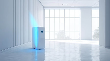 air purifier in living room with plants , AI Generated.の素材