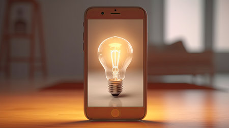 smartphone application of controlling light bulb in modern room. AI Generatedの素材