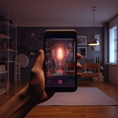 smartphone application of controlling light bulb in modern room. AI Generatedの素材